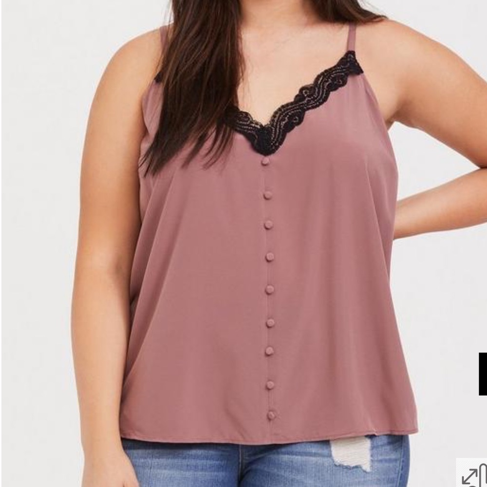 Torrid Pink Camisole with Black Lace Trim - Picture 3 of 6